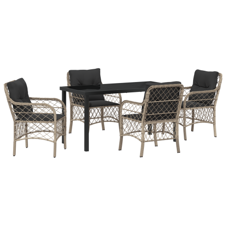 vidaXL 5-delige tuintafel met kussens in lichtgrijs poly rattan afbeelding2 - 1