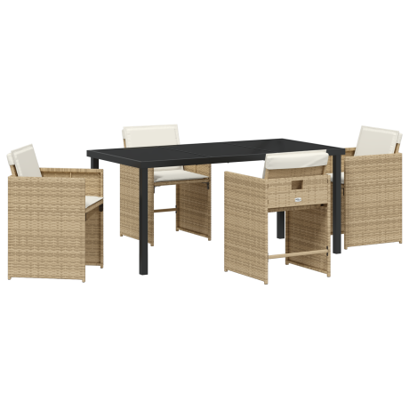 vidaXL 5-delige tuintafelset met kussens - Beige poly rattan afbeelding2 - 1