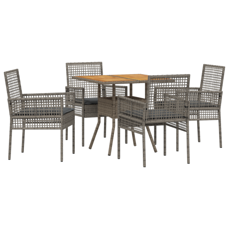 vidaXL 5-delige tuintafelset met kussens Grijs Poly Rattan afbeelding2 - 1