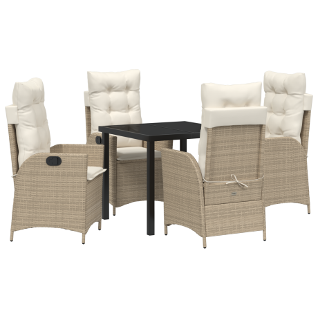 vidaXL 5-delige tuintafelset met kussens in beige poly rattan afbeelding2 - 1