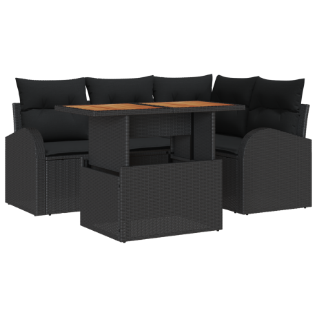 vidaXL 5-delige tuintafelset met kussens zwart poly rattan acacia afbeelding2 - 1