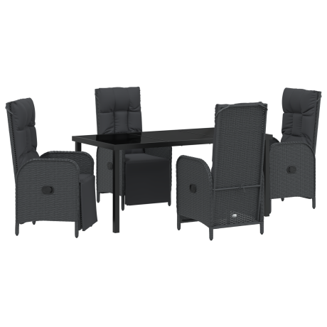 vidaXL 5-delige tuintafelset met kussens, zwart poly rattan afbeelding2 - 1