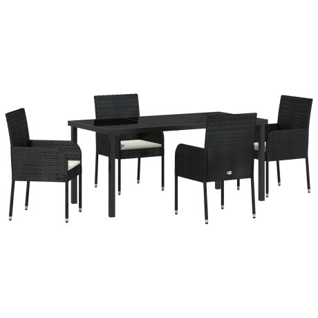 vidaXL 5-delige tuintafelset met kussens zwart poly rattan afbeelding2 - 1