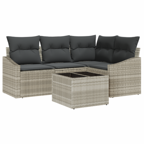vidaXL Bankstel met kussen 5 pcs Lichtgrijs poly rattan afbeelding2 - 1