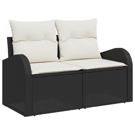 vidaXL Bankstel met kussen met opslag 6 pcs Zwart en Wit poly rattan afbeelding2 - 1