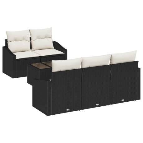 vidaXL Bankstel met kussen met kussen 6 pcs Zwart en Crème poly rattan afbeelding2 - 1