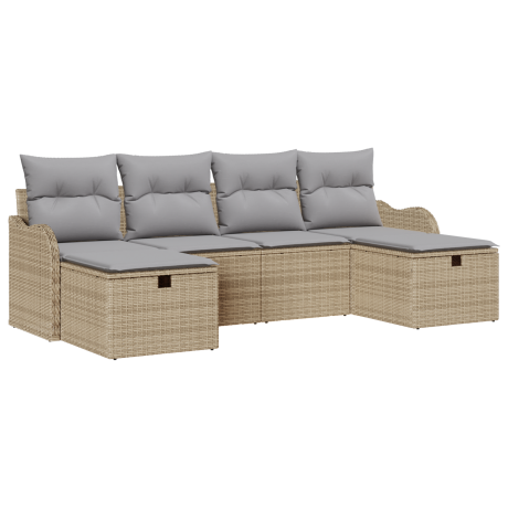 vidaXL 6-delige Ligbed Set met Kussens Beige Poly Rattan afbeelding2 - 1
