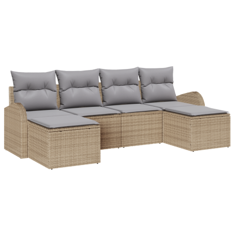 vidaXL 6-delige ligbed set met kussens beige poly rattan afbeelding2 - 1