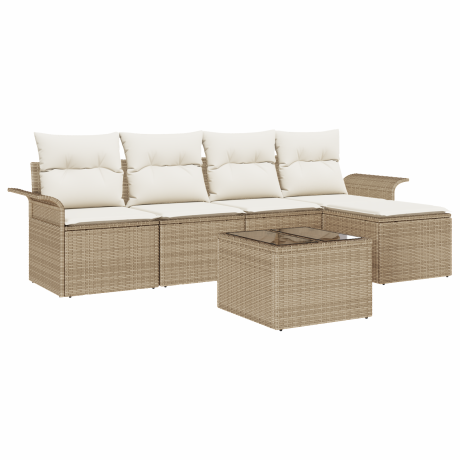 vidaXL 6-delige ligbed set met kussens bruin poly rattan afbeelding2 - 1
