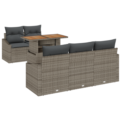 vidaXL 6-delige ligbed set met kussens grijs poly rattan afbeelding2 - 1