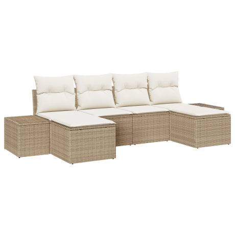 vidaXL 6-delige ligbed set met kussens in beige poly rattan afbeelding2 - 1