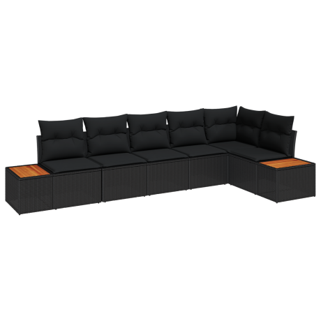 vidaXL 6-delige ligbed set met kussens zwart poly rattan acacia afbeelding2 - 1