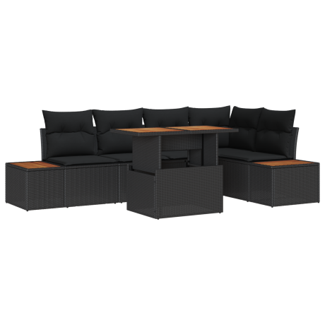 vidaXL 6-delige ligbed set met kussens zwart poly rattan afbeelding2 - 1