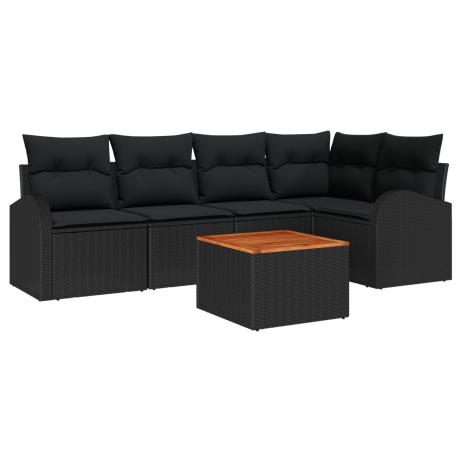 vidaXL 6-delige Ligbed Set met Kussens Zwart Poly Riet Acacia afbeelding2 - 1