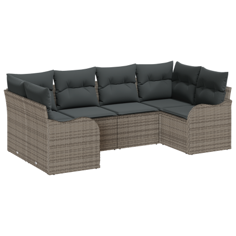 vidaXL 6-delige ligbedset met kussens - grijs poly rattan afbeelding2 - 1