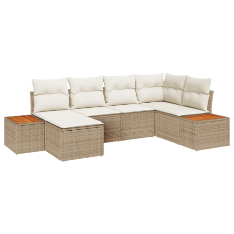 vidaXL 6-delige ligbedset met kussens in beige poly rattan en acacia afbeelding2 - 1