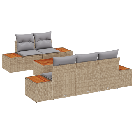 vidaXL 6-delige ligbedset met kussens in beige poly rattan en acacia afbeelding2 - 1