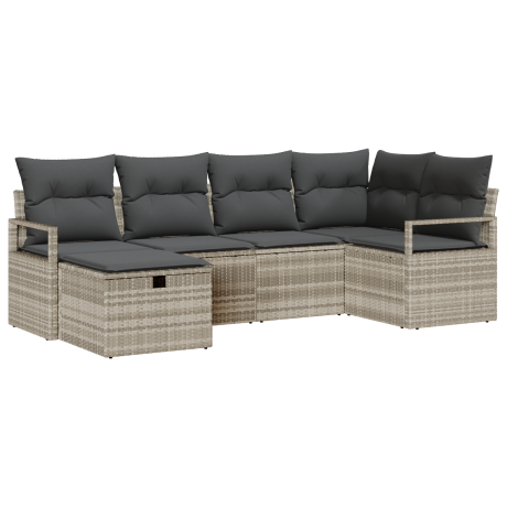 vidaXL 6-delige ligbedset met kussens lichtgrijs poly rattan afbeelding2 - 1