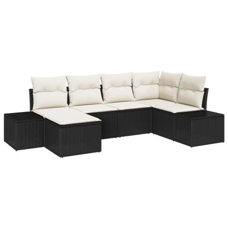 vidaXL 6-delige ligbedset met kussens zwart poly rattan afbeelding2 - 1