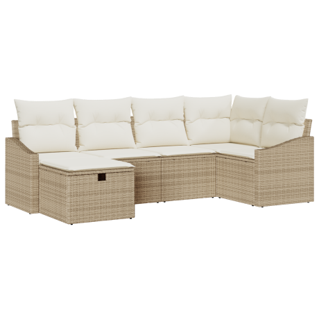 vidaXL 6-delige Tuin Sofa Set met Kussens Beige Poly Rattan afbeelding2 - 1