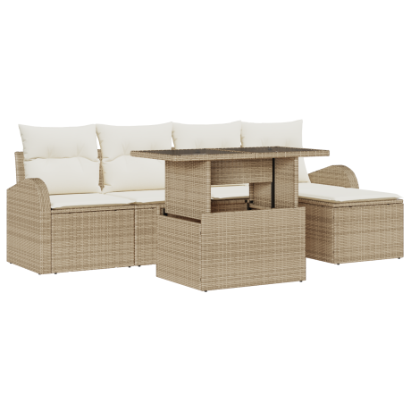 vidaXL 6-delige Tuin Sofa Set met Kussens Beige Poly Riet afbeelding2 - 1