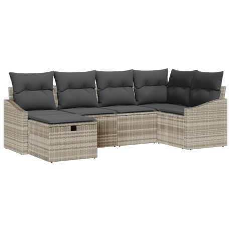 vidaXL Bankstel met kussen 6 pcs Licht Grijs en Grijs poly rattan afbeelding2 - 1