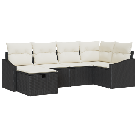 vidaXL Bankstel met kussen met opslag 6 pcs Zwart en Crème poly rattan afbeelding2 - 1