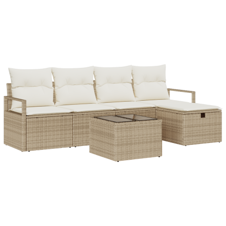 vidaXL 6-delige tuinbank set met kussens beige poly rattan afbeelding2 - 1