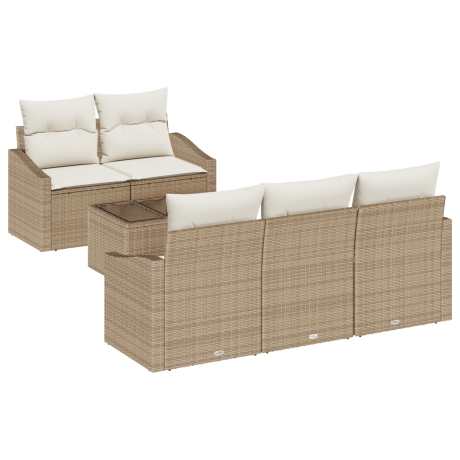 vidaXL Bankstel met kussen met opslag 6 pcs Beige en Crème poly rattan afbeelding2 - 1