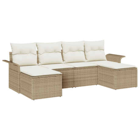 vidaXL 6-delige tuinbankset met kussens Beige Poly Rattan afbeelding2 - 1