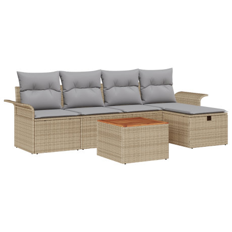 vidaXL 6-delige tuinbankset met kussens - Beige Poly Rattan afbeelding2 - 1