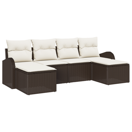 vidaXL Bankstel met kussen met opslag 6 pcs Bruin en wit poly rattan afbeelding2 - 1