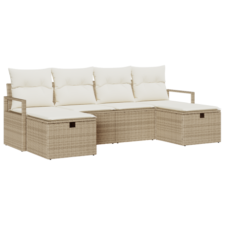 vidaXL Bankstel met kussen 5 pcs poly rattan afbeelding2 - 1