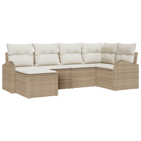 vidaXL Bankstel met kussen met opslag 6 pcs Beige en Wit poly rattan afbeelding2 - 1