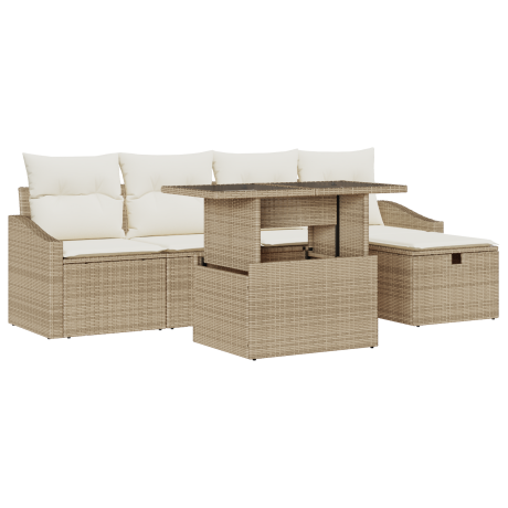 vidaXL 6-delige tuinbankset met kussens in beige poly rattan afbeelding2 - 1