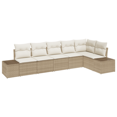 vidaXL 6-delige tuinbankset met kussens in beige poly rattan afbeelding2 - 1