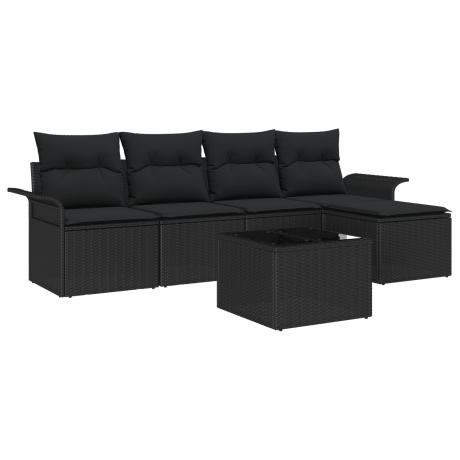 vidaXL Buitensofa met kussen 6 pcs Zwart poly rattan afbeelding2 - 1
