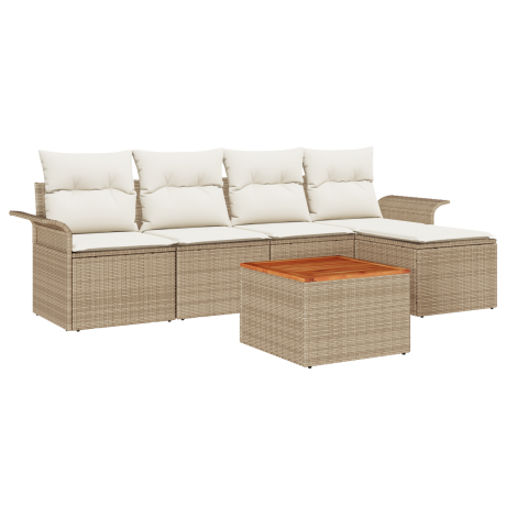 vidaXL 6-delige Tuinset met Kussens Beige Poly Rattan Acacia afbeelding2 - 1