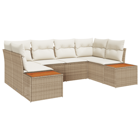 vidaXL 6-delige tuinset met kussens - Beige Poly Rattan Acacia afbeelding2 - 1