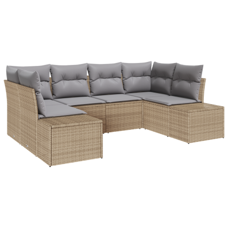 vidaXL 6-delige tuinset met kussens Beige Poly Rattan afbeelding2 - 1