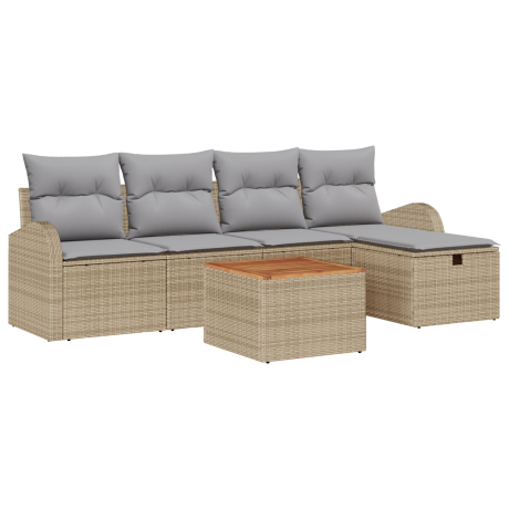 vidaXL 6-delige tuinset met kussens - Beige Poly Rattan afbeelding2 - 1