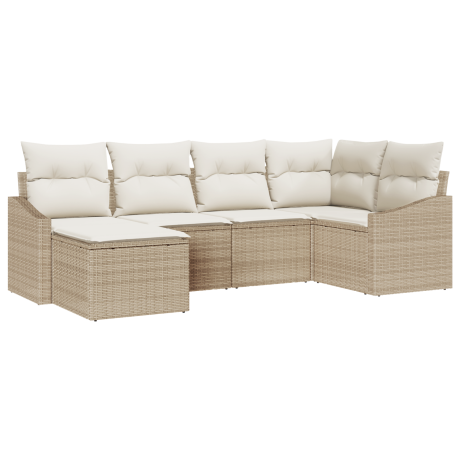 vidaXL 6-delige tuinset met kussens - Beige Poly Rattan afbeelding2 - 1