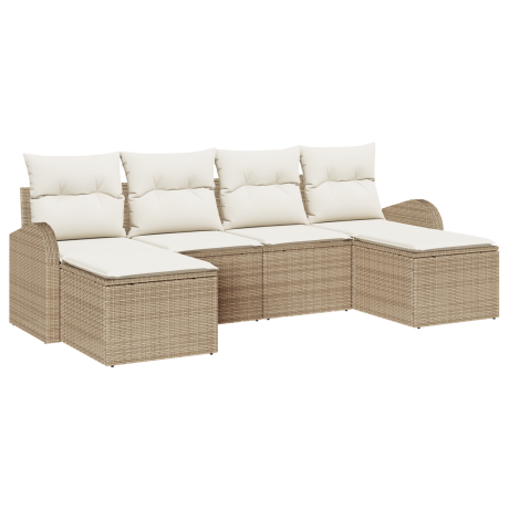 vidaXL Bankstel met kussen met opslag 6 pcs Beige en Wit poly rattan afbeelding2 - 1