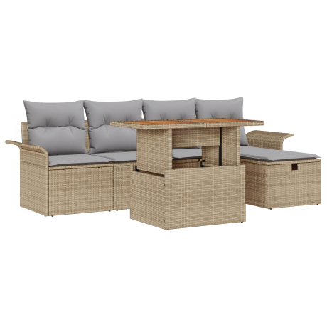 vidaXL 6-delige Tuinset met Kussens Beige Poly Rattan afbeelding2 - 1