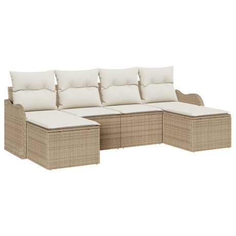 vidaXL 6-delige tuinset met kussens - Beige Poly Riet afbeelding2 - 1