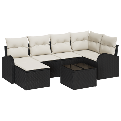vidaXL Bankstel met kussen met opslag 7 pcs Zwart en Wit poly rattan afbeelding2 - 1