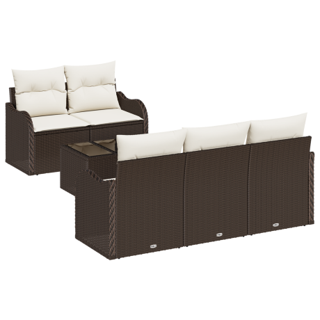 vidaXL Tuin Sofa Set 6 pcs Bruin en Crème Poly rattan, staal en glas afbeelding2 - 1