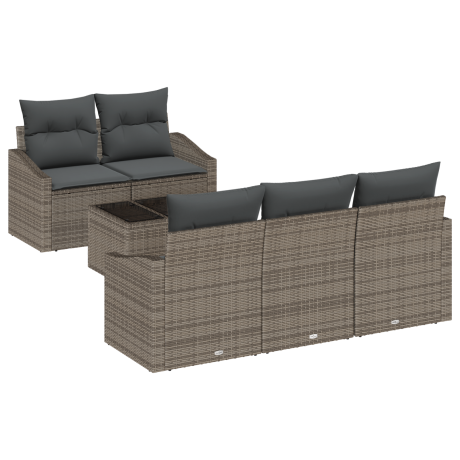 vidaXL Bankstel met kussen met opslag 6 pcs Grijs poly rattan afbeelding2 - 1