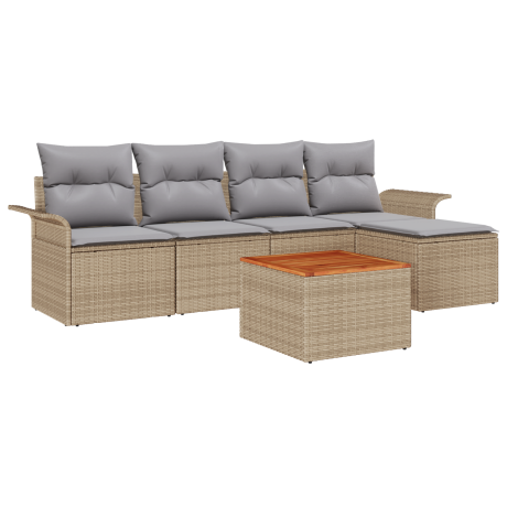 vidaXL 6-delige tuinset met kussens in beige poly rattan en acacia afbeelding2 - 1