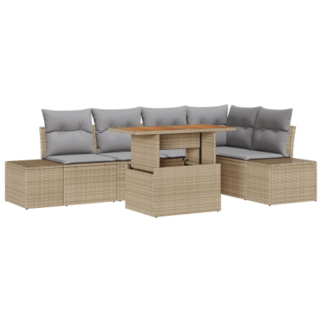 vidaXL Tuin Eetset met kussen 6 pcs Beige en Grijs afbeelding2 - 1